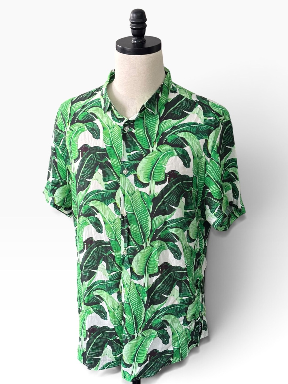 Jaded London green short sleeve Tropical all over print button down Shirt | XL